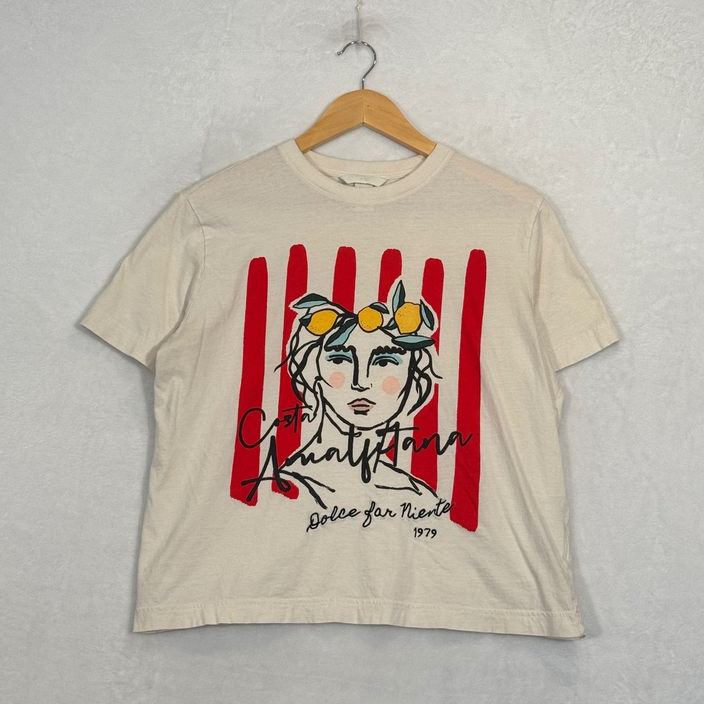 H&M Cream Costa Amalfitana Graphic T-Shirt Small